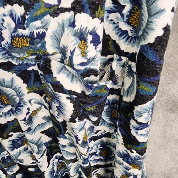 Women's LuLaRoe Long Open Cardigan Blue White Floral Pockets Size L - Picture 6 of 12